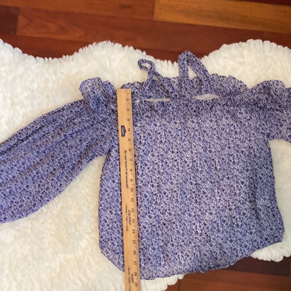 Anthropologie Purple Romantic Floral Cold Shoulder Lined Blouse Size 4 - Picture 6 of 7